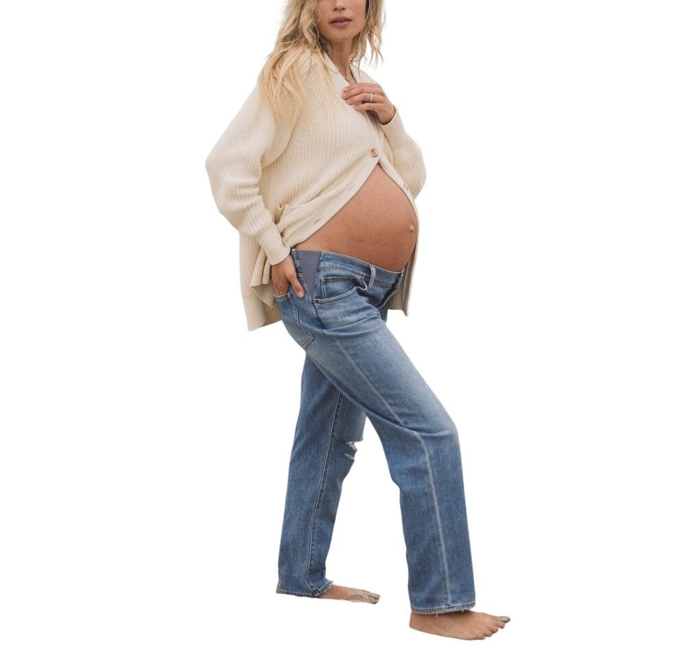 Hatch Relaxed Destroyed Light Wash Boyfriend Maternity Denim Jeans Size 28